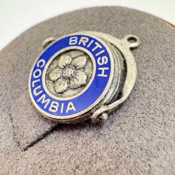 VTG Sterling Silver 925 British Columbia Enamel Flower Pendant Size 0.75" Length - Picture 4 of 9